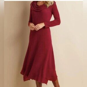 Soft Surroundings Large B’Call Red Cowl Neck Midi Dress Long Sleeve Stretch Knit